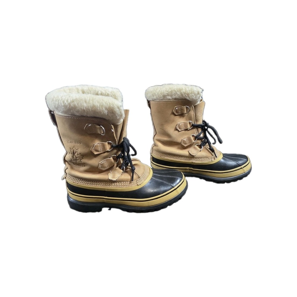 Vtg Sorel Caribou Snow Duck Boots Men's 9 Tan Leather Wool Lined Kaufman Canada - Picture 2 of 11
